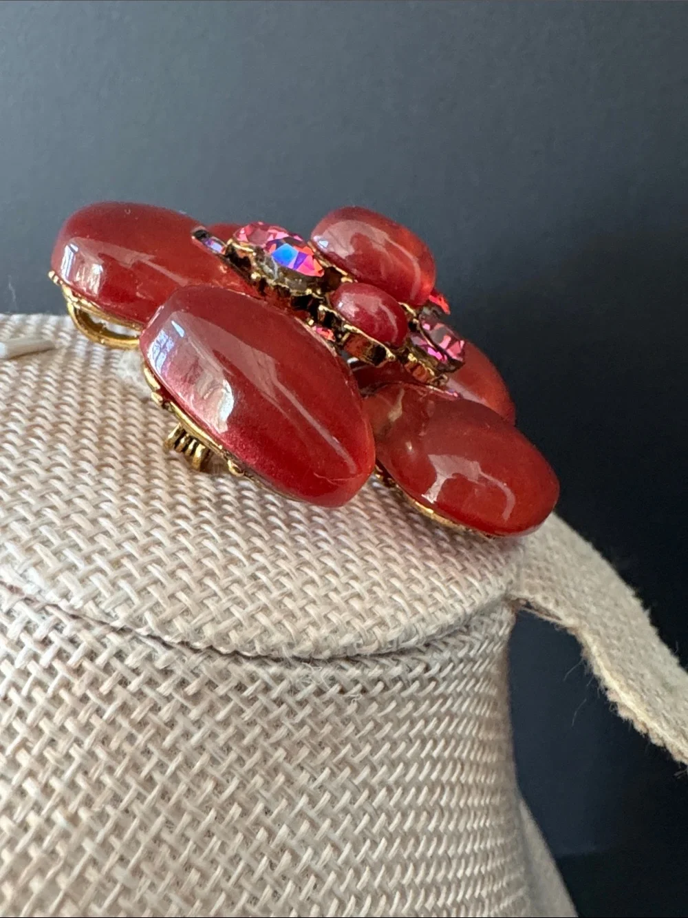 VTG Gold-tone Pink Enamel Flower Brooch Pendant